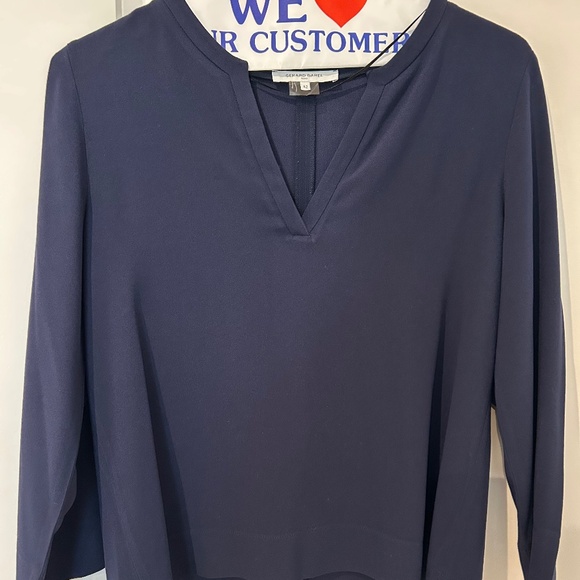 Gerard Darel navy bcrepe split-neck top - Picture 1 of 1